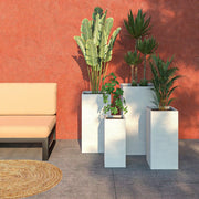Basalt 4-Piece Fiberstone and MGO Clay Planter Set, Mid-Century Modern Tall Square Planter Pot for Indoor and Outdoor - Elax Furniture