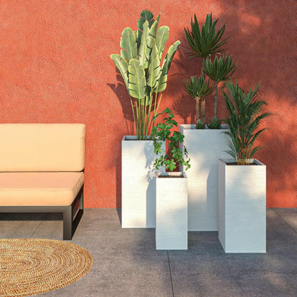 Basalt 4-Piece Fiberstone and MGO Clay Planter Set, Mid-Century Modern Tall Square Planter Pot for Indoor and Outdoor - Elax Furniture