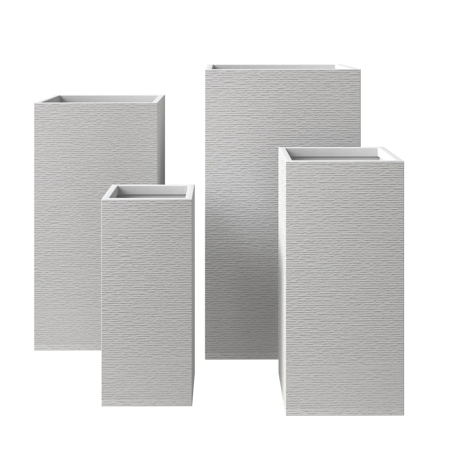 Basalt 4-Piece Fiberstone and MGO Clay Planter Set, Mid-Century Modern Tall Square Planter Pot for Indoor and Outdoor - Elax Furniture