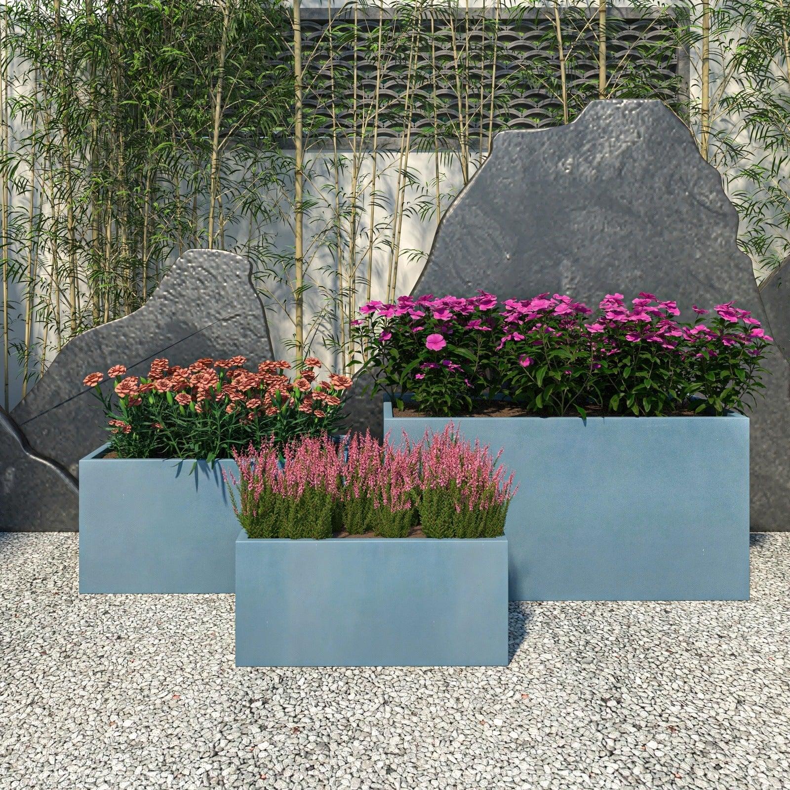 Bloom 3-Piece Modern Fiberstone and MGO Clay Rectangular Planter Set for Indoor and Outdoor - Elax Furniture