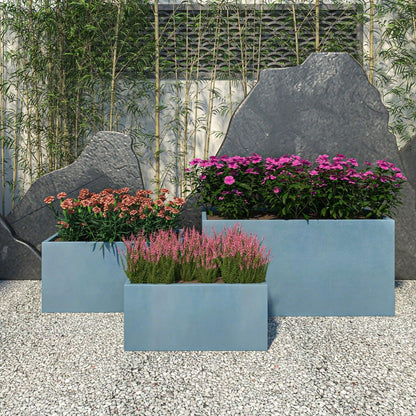 Bloom 3-Piece Modern Fiberstone and MGO Clay Rectangular Planter Set for Indoor and Outdoor - Elax Furniture