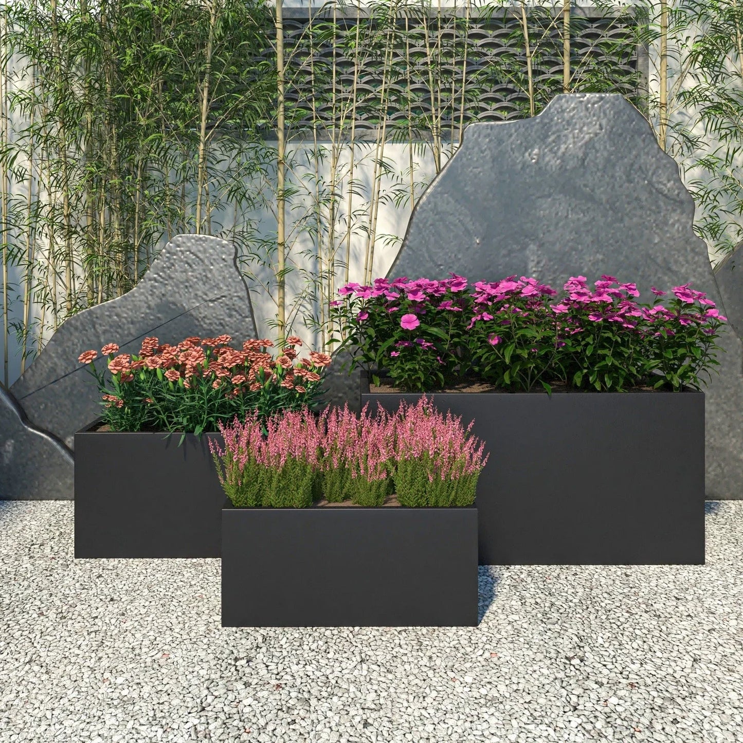 Bloom 3-Piece Modern Fiberstone and MGO Clay Rectangular Planter Set for Indoor and Outdoor - Elax Furniture
