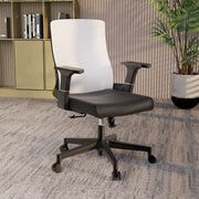 Brio Mid-Back Adjustable Office Chair Upholstered in Cotton White Office Chair Leisuremod