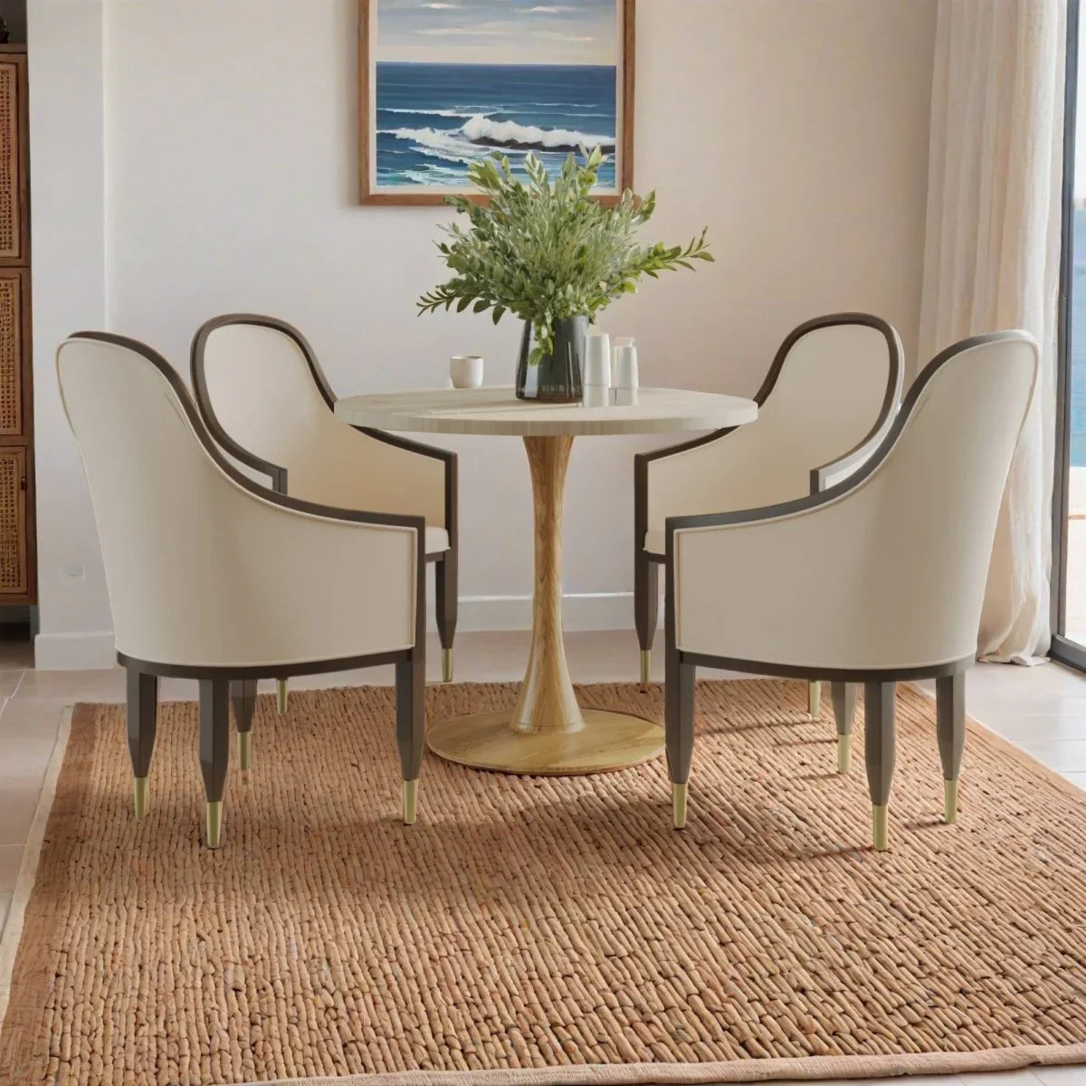 Bristol 27"/31"/35"/40" Round Dining Table Wood Transfer Cherry/Natural/Walnut Base with Sintered Stone Table Top - Elax Furniture