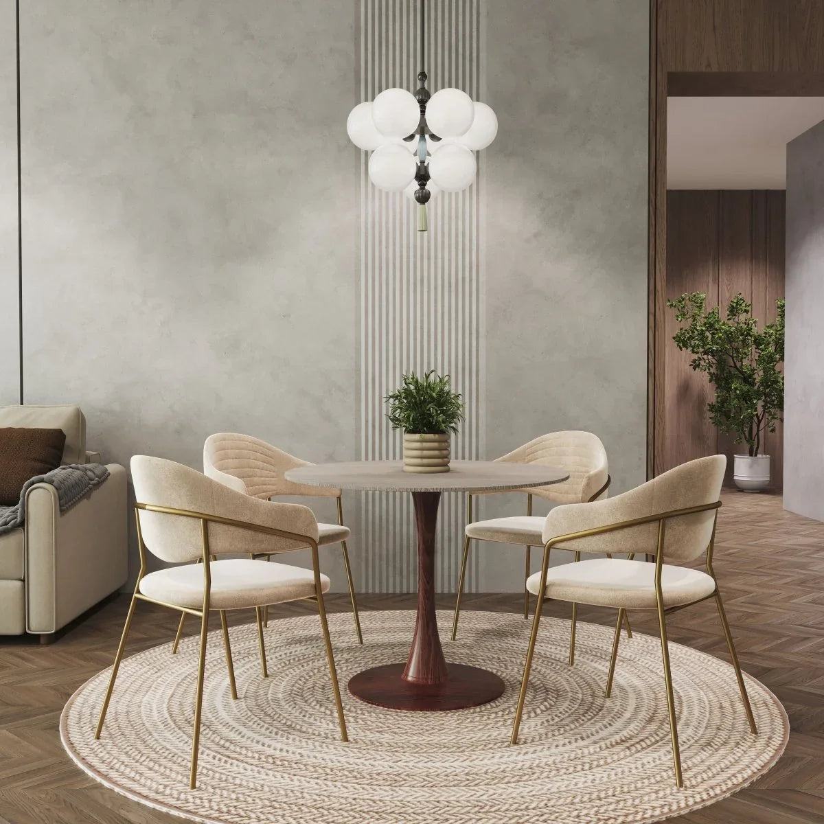 Bristol 27"/31"/35"/40" Round Dining Table Wood Transfer Cherry/Natural/Walnut Base with Sintered Stone Table Top - Elax Furniture