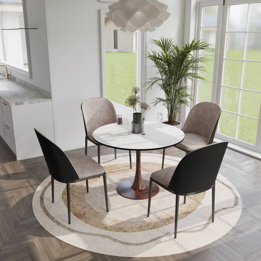 Bristol 27"/31"/35"/40" Round Dining Table Wood Transfer Cherry/Natural/Walnut Base with Sintered Stone Table Top - Elax Furniture