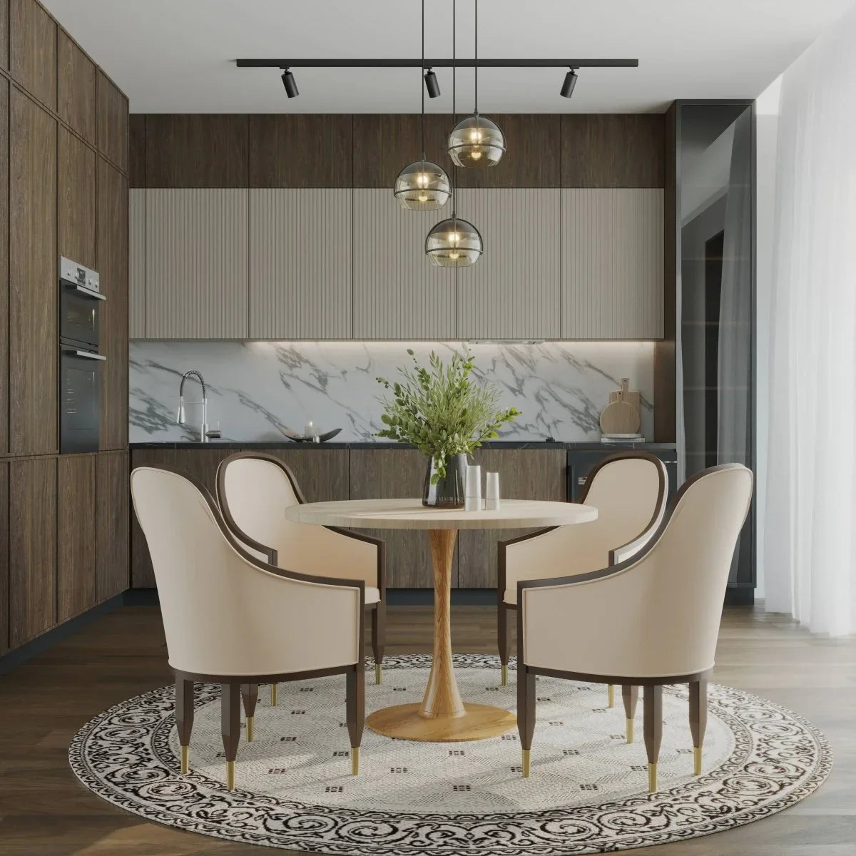 Bristol 27"/31"/35"/40" Round Dining Table Wood Transfer Cherry/Natural/Walnut Base with Sintered Stone Table Top - Elax Furniture