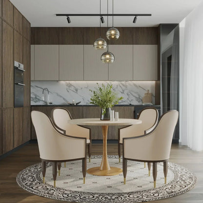 Bristol 27"/31"/35"/40" Round Dining Table Wood Transfer Cherry/Natural/Walnut Base with Sintered Stone Table Top - Elax Furniture