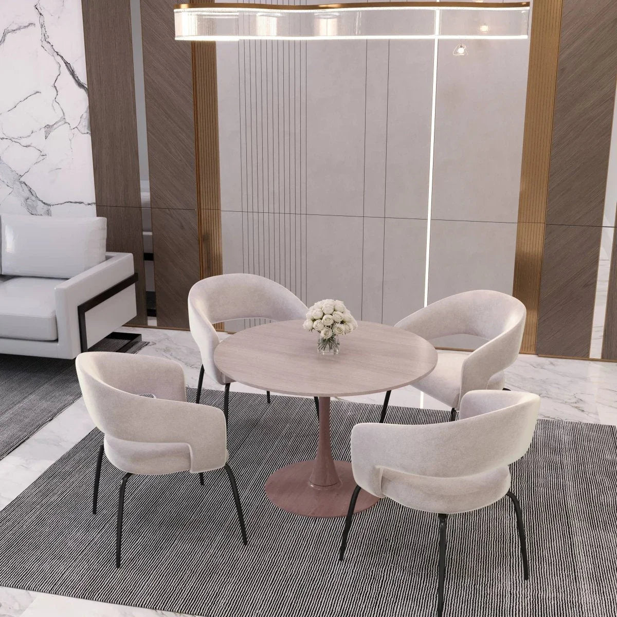 Bristol 27"/31"/35"/40" Round Dining Table Wood Transfer Cherry/Natural/Walnut Base with Sintered Stone Table Top - Elax Furniture