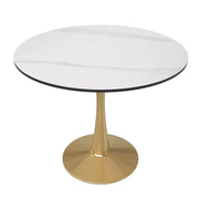 Bristol 5-Piece Dining Set with 35" Round Dining Table with White Sintered Stone Top and Black Base 4 Leather Dining Chairs - Elax Furniture