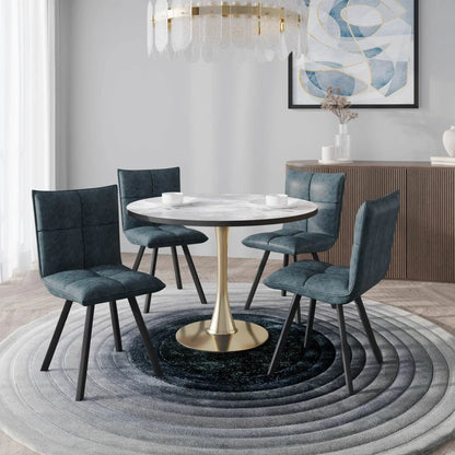 Bristol 5-Piece Dining Set with 35" Round Dining Table with White Sintered Stone Top and Black Base 4 Leather Dining Chairs - Elax Furniture