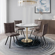 Bristol 5-Piece Dining Set with 35" Round Dining Table with White Sintered Stone Top and Black Base 4 Leather Dining Chairs - Elax Furniture