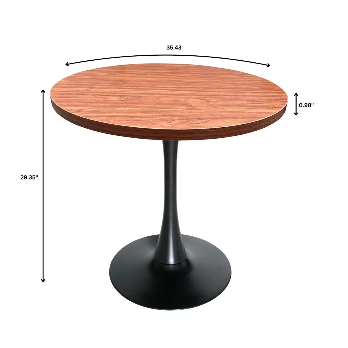 Bristol 5-Piece Dining Set with 36" Round Dining Table with Cognac Brown MDF Top and Black Base 4 Leather Dining Chairs - Elax Furniture
