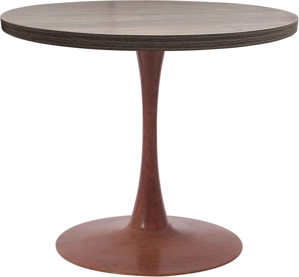 Bristol Round Dining Table With MDF Wood/Sintered Stone Tabletop with Cherry Finish Pedestal Base Wood Dark Walnut Dining Table LeisureMod