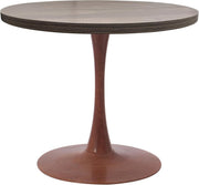 Bristol Round Dining Table With MDF Wood/Sintered Stone Tabletop with Cherry Finish Pedestal Base Wood Dark Walnut Dining Table LeisureMod