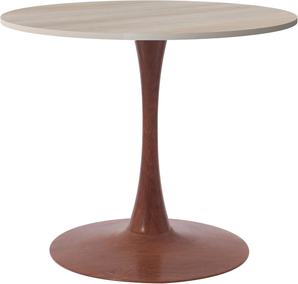 Bristol Round Dining Table With MDF Wood/Sintered Stone Tabletop with Cherry Finish Pedestal Base Wood Dark Walnut Dining Table LeisureMod