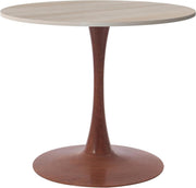 Bristol Round Dining Table With MDF Wood/Sintered Stone Tabletop with Cherry Finish Pedestal Base Wood Dark Walnut Dining Table LeisureMod