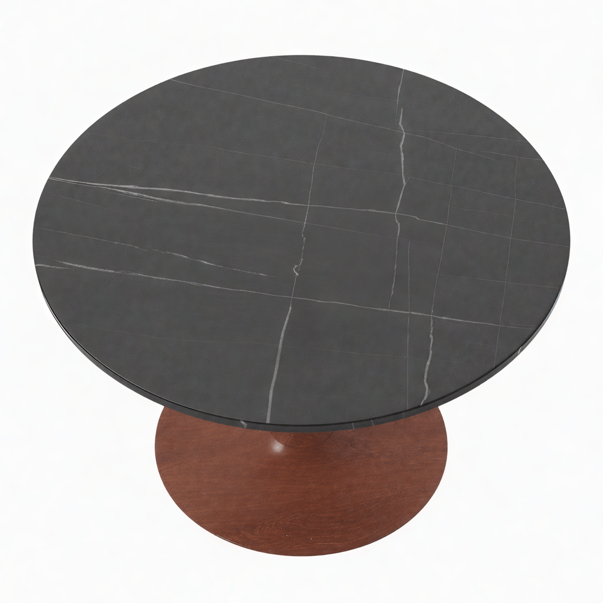 Bristol Round Dining Table With MDF Wood/Sintered Stone Tabletop with Cherry Finish Pedestal Base Dining Table LeisureMod