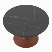Bristol Round Dining Table With MDF Wood/Sintered Stone Tabletop with Cherry Finish Pedestal Base Dining Table LeisureMod