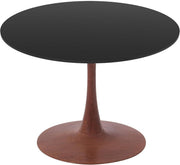 Bristol Round Dining Table With MDF Wood/Sintered Stone Tabletop with Cherry Finish Pedestal Base Wood Black Dining Table LeisureMod