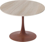 Bristol Round Dining Table With MDF Wood/Sintered Stone Tabletop with Cherry Finish Pedestal Base Dining Table LeisureMod