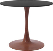 Bristol Round Dining Table With MDF Wood/Sintered Stone Tabletop with Cherry Finish Pedestal Base Wood Black Dining Table LeisureMod