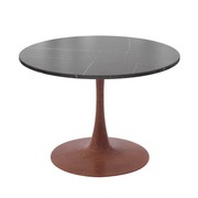 Bristol Round Dining Table With MDF Wood/Sintered Stone Tabletop with Cherry Finish Pedestal Base Stone Black Dining Table LeisureMod