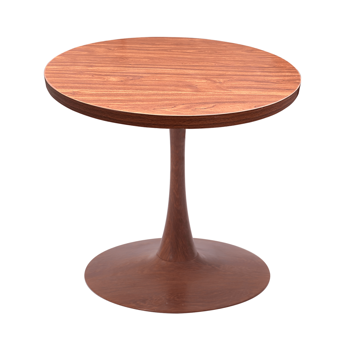 Bristol Round Dining Table With MDF Wood/Sintered Stone Tabletop with Cherry Finish Pedestal Base Wood Cognac Brown Dining Table LeisureMod