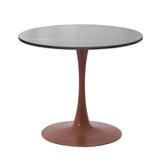 Bristol Round Dining Table With MDF Wood/Sintered Stone Tabletop with Cherry Finish Pedestal Base Natural Wood Dining Table LeisureMod