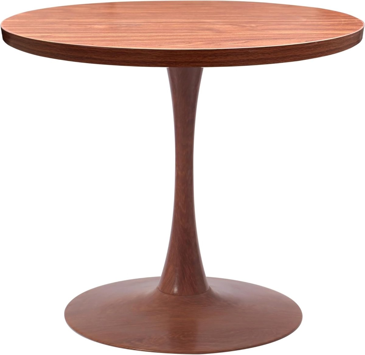 Bristol Round Dining Table With MDF Wood/Sintered Stone Tabletop with Cherry Finish Pedestal Base Wood Cognac Brown Dining Table LeisureMod