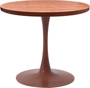 Bristol Round Dining Table With MDF Wood/Sintered Stone Tabletop with Cherry Finish Pedestal Base Wood Cognac Brown Dining Table LeisureMod
