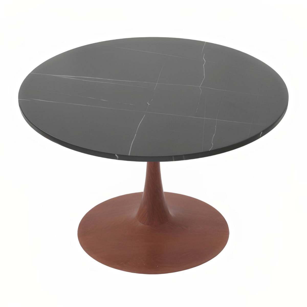 Bristol Round Dining Table With MDF Wood/Sintered Stone Tabletop with Cherry Finish Pedestal Base Dining Table LeisureMod
