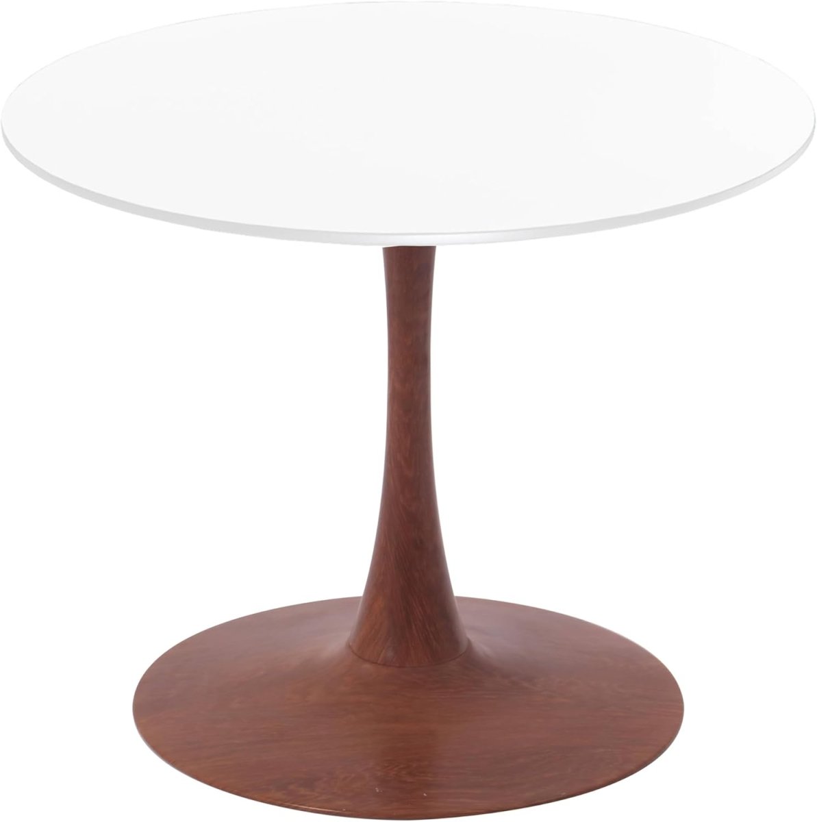 Bristol Round Dining Table With MDF Wood/Sintered Stone Tabletop with Cherry Finish Pedestal Base Wood White Dining Table LeisureMod