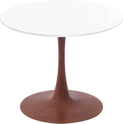 Bristol Round Dining Table With MDF Wood/Sintered Stone Tabletop with Cherry Finish Pedestal Base Wood White Dining Table LeisureMod