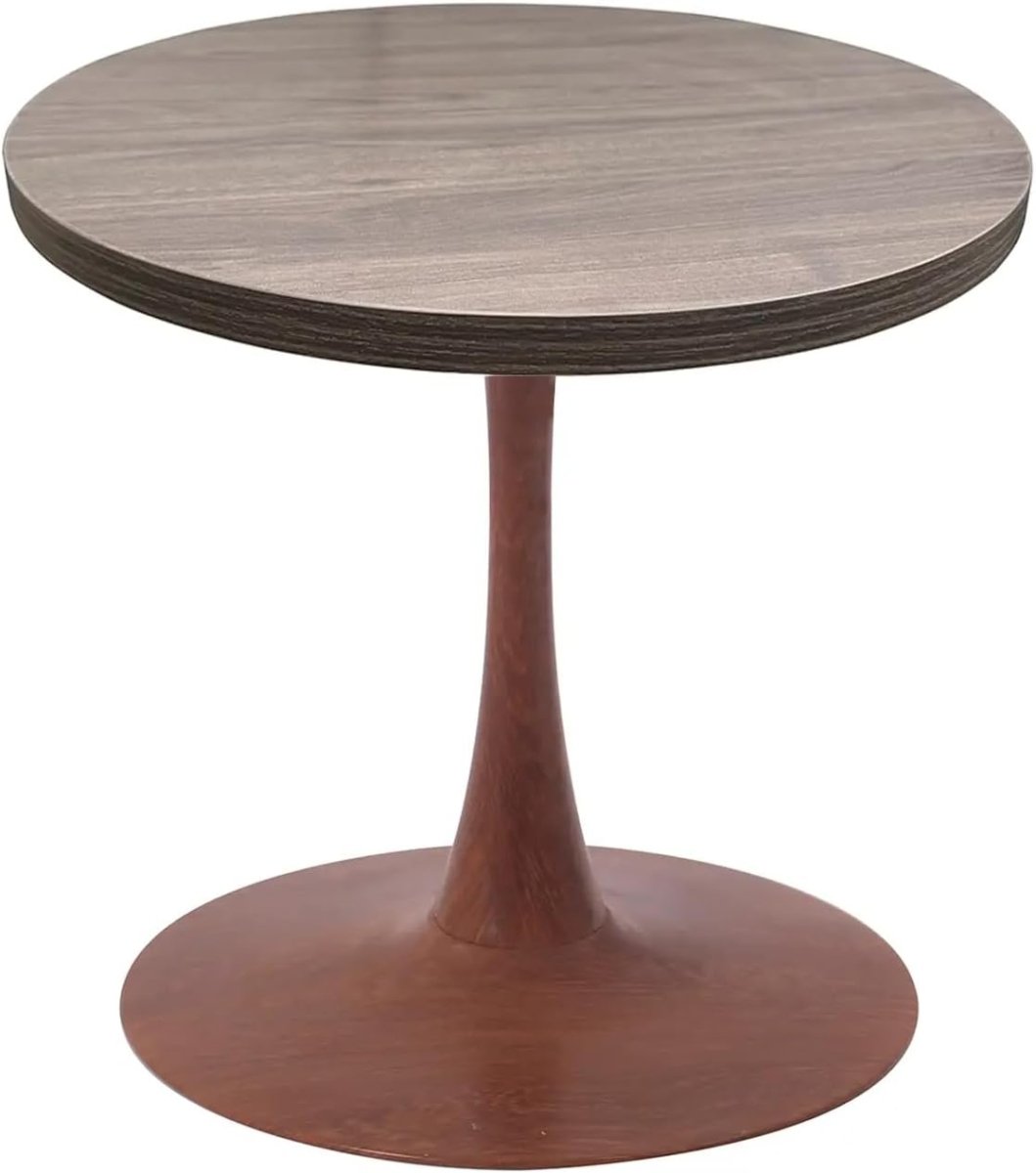 Bristol Round Dining Table With MDF Wood/Sintered Stone Tabletop with Cherry Finish Pedestal Base Wood Dark Walnut Dining Table LeisureMod