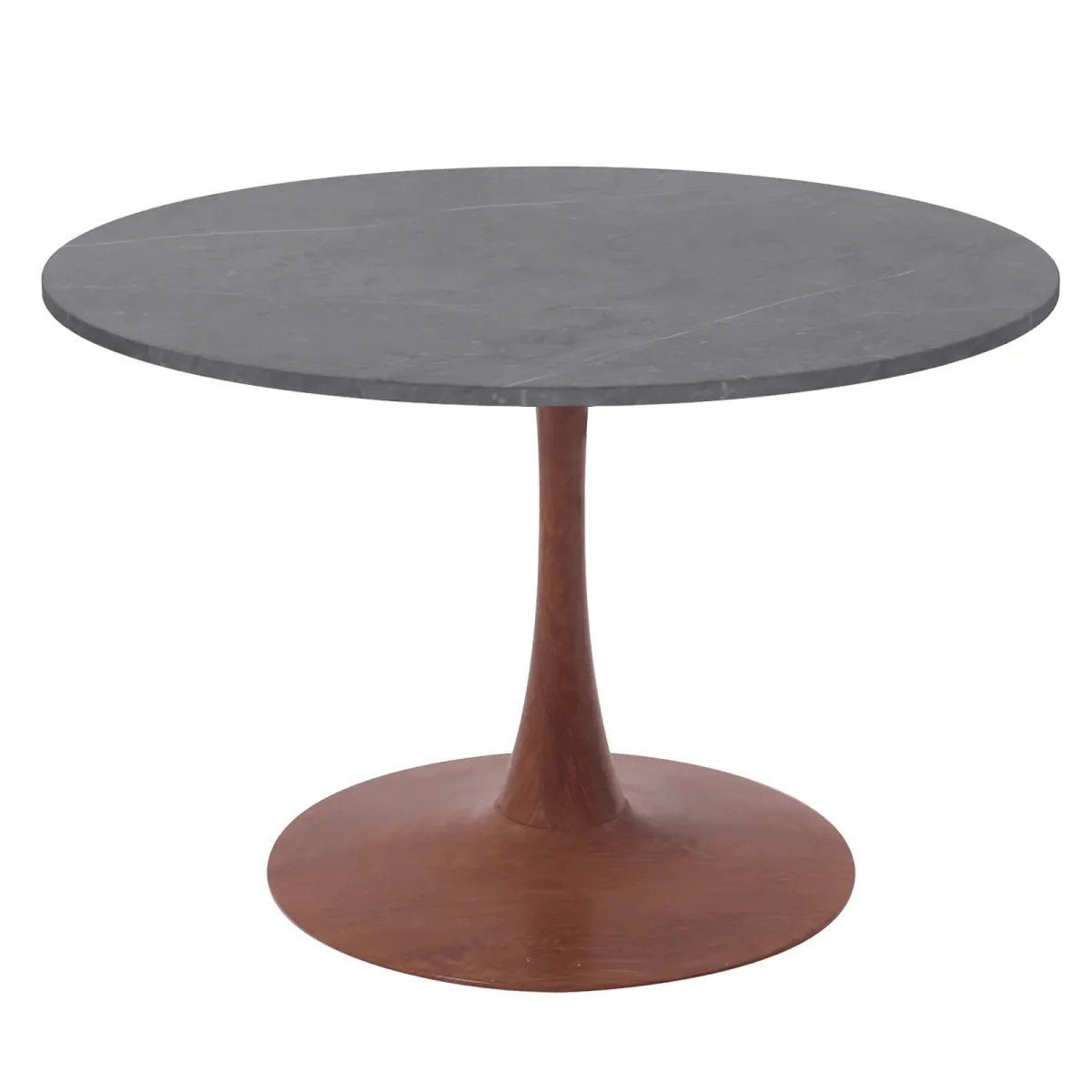 Bristol Round Dining Table With MDF Wood/Sintered Stone Tabletop with Cherry Finish Pedestal Base Stone Dining Table LeisureMod