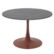 Bristol Round Dining Table With MDF Wood/Sintered Stone Tabletop with Cherry Finish Pedestal Base Stone Dining Table LeisureMod