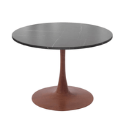 Bristol Round Dining Table With MDF Wood/Sintered Stone Tabletop with Cherry Finish Pedestal Base Dining Table LeisureMod