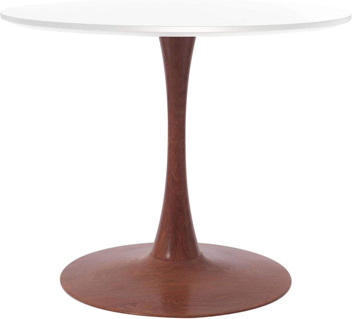 Bristol Round Dining Table With MDF Wood/Sintered Stone Tabletop with Cherry Finish Pedestal Base Wood White Dining Table LeisureMod