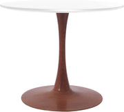 Bristol Round Dining Table With MDF Wood/Sintered Stone Tabletop with Cherry Finish Pedestal Base Wood White Dining Table LeisureMod