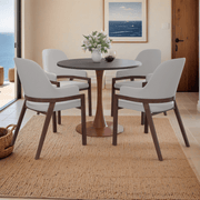 Bristol Round Dining Table With MDF Wood/Sintered Stone Tabletop with Cherry Finish Pedestal Base Wood Black Dining Table LeisureMod