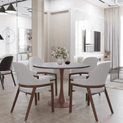 Bristol Round Dining Table With MDF Wood/Sintered Stone Tabletop with Cherry Finish Pedestal Base Stone Dining Table LeisureMod
