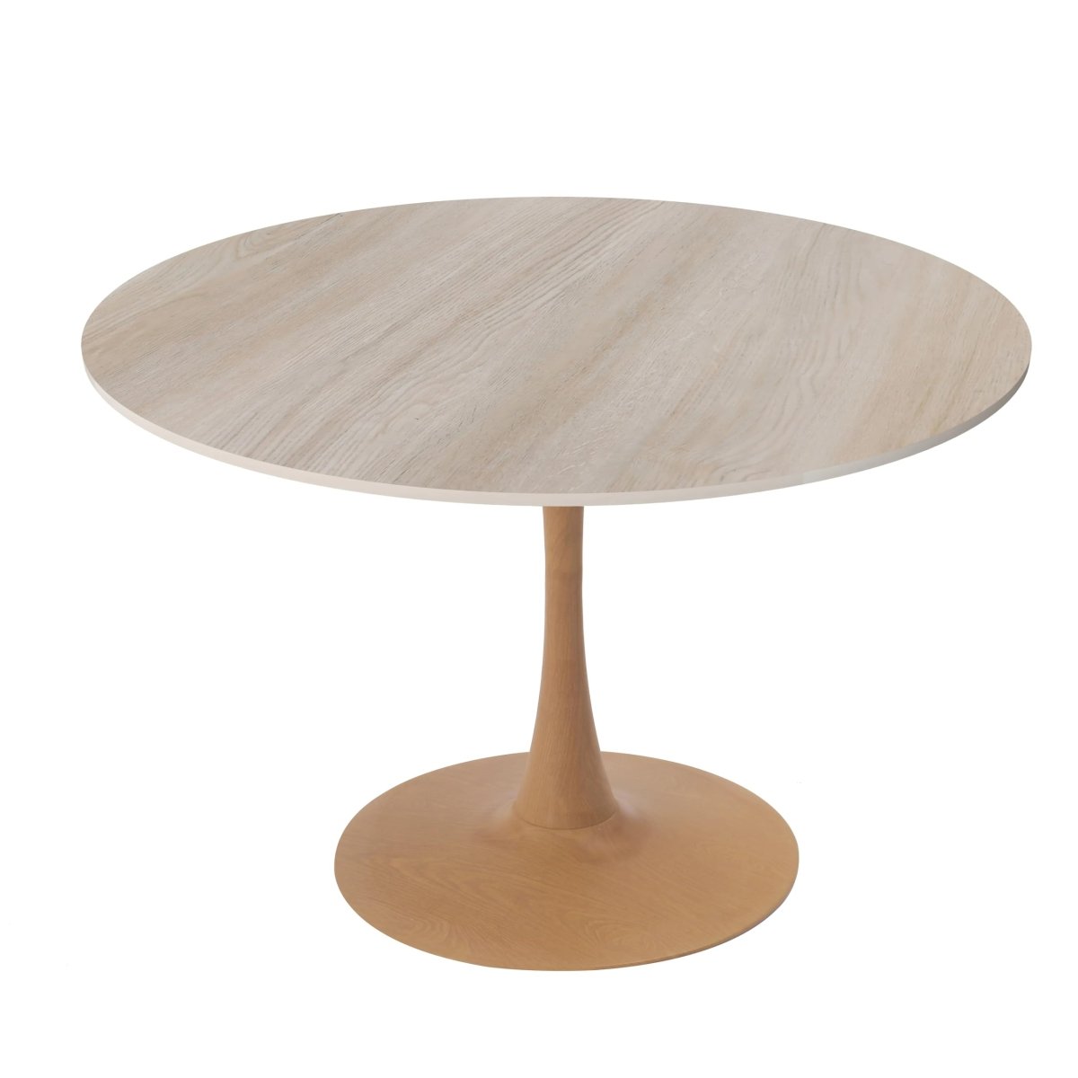 Bristol Round Dining Table With MDF Wood/Sintered Stone Tabletop with Natural Wood Finish Pedestal Base Wood 35 in. Wide Natural Wood Dining Table LeisureMod