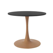 Bristol Round Dining Table With MDF Wood/Sintered Stone Tabletop with Natural Wood Finish Pedestal Base Wood Black Dining Table LeisureMod