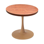 Bristol Round Dining Table With MDF Wood/Sintered Stone Tabletop with Natural Wood Finish Pedestal Base Wood Cognac Brown Dining Table LeisureMod