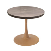 Bristol Round Dining Table With MDF Wood/Sintered Stone Tabletop with Natural Wood Finish Pedestal Base Wood Dark Walnut Dining Table LeisureMod