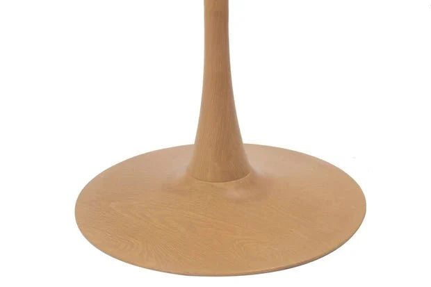 Bristol Round Dining Table With MDF Wood/Sintered Stone Tabletop with Natural Wood Finish Pedestal Base Stone Marble Grey Dining Table LeisureMod