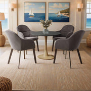 Bristol Round Dining Table With MDF Wood/Sintered Stone Tabletop with Natural Wood Finish Pedestal Base Wood Black Dining Table LeisureMod