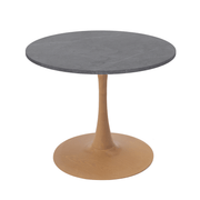 Bristol Round Dining Table With MDF Wood/Sintered Stone Tabletop with Natural Wood Finish Pedestal Base Stone Marble Grey Dining Table LeisureMod