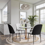 Bristol Round Dining Table With MDF Wood/Sintered Stone Tabletop with Natural Wood Finish Pedestal Base Wood White Dining Table LeisureMod